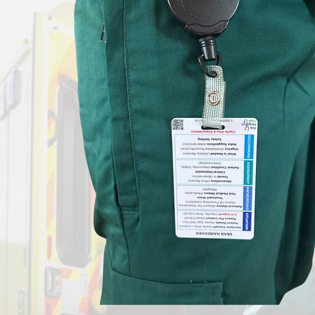 Prehospital Handover Reference Card Trouser Leg