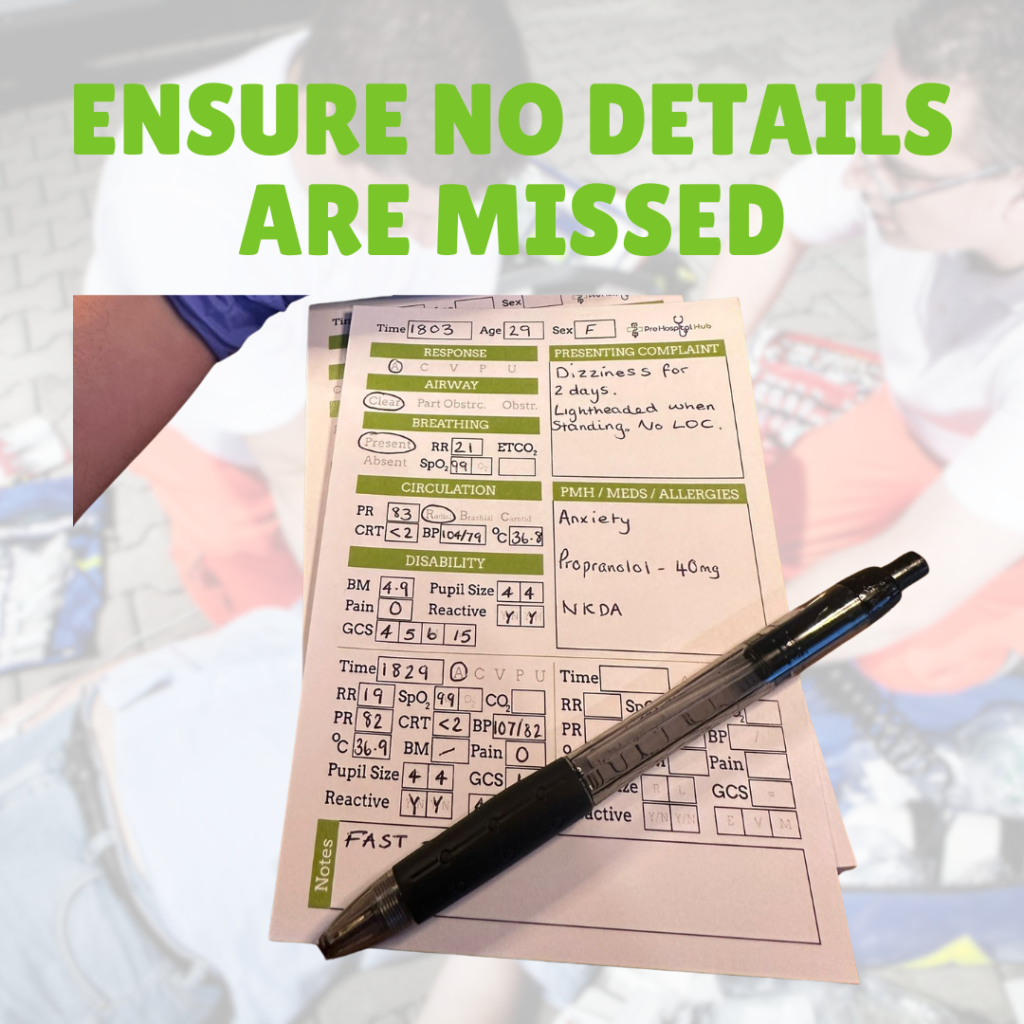 Prehospital Primary Survey & Observations Notepad